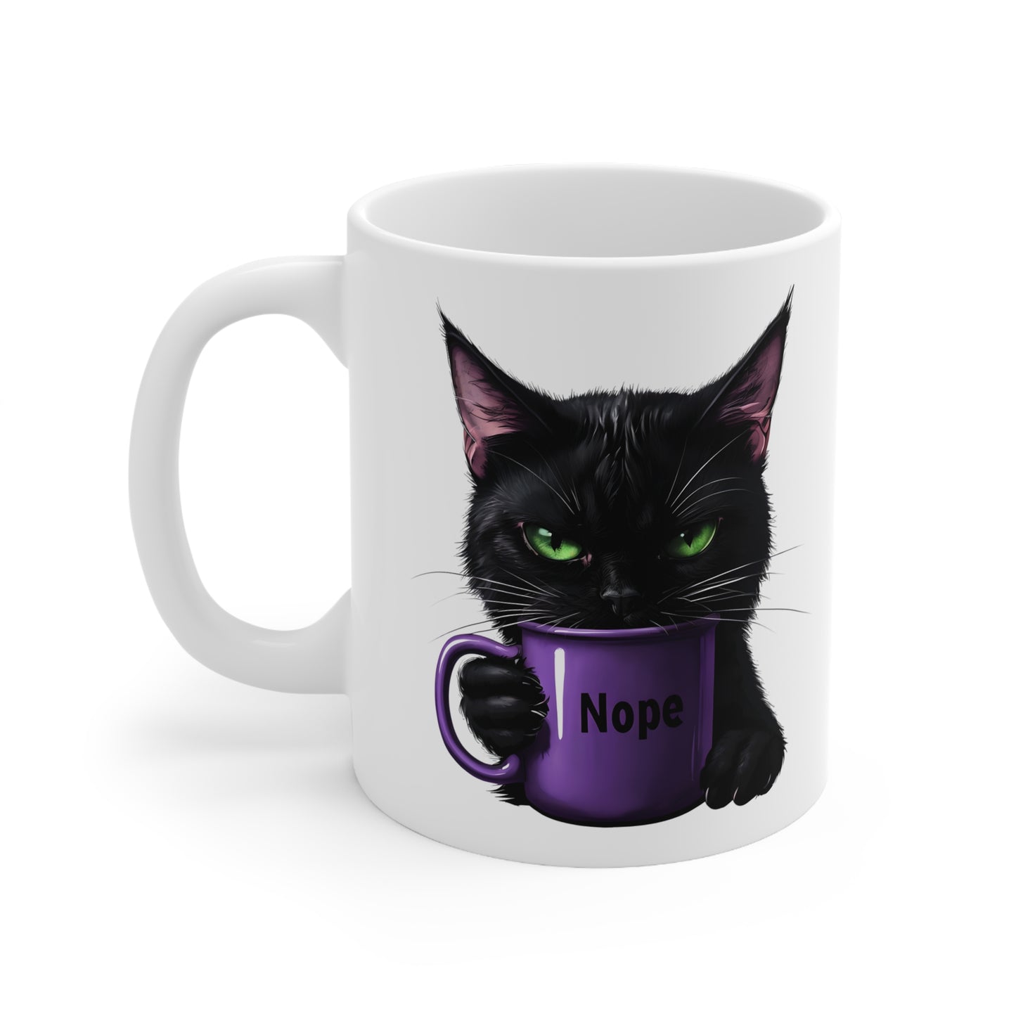 Jazz 'Nope' Black Cat Ceramic Mug, Coffee Cup