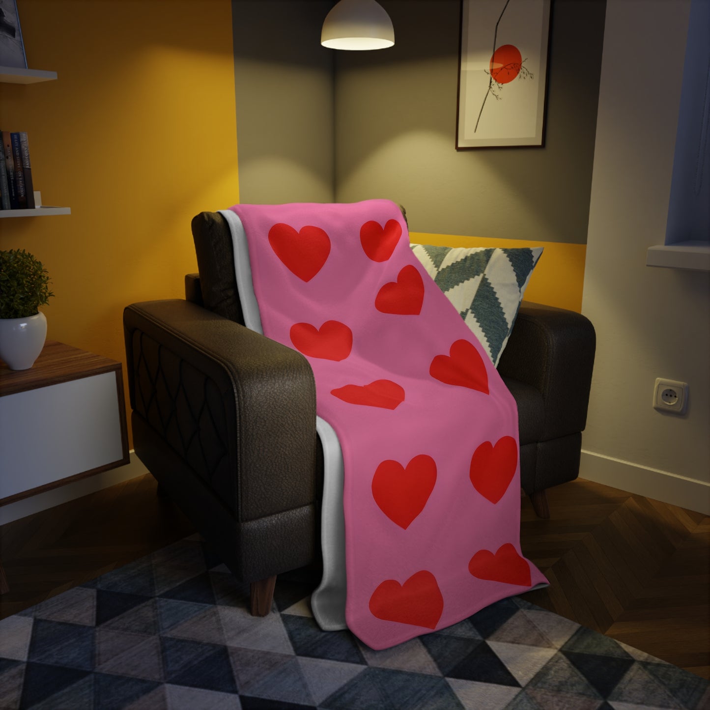 Pia's Pink & Red Heart Plush Fleece Blanket
