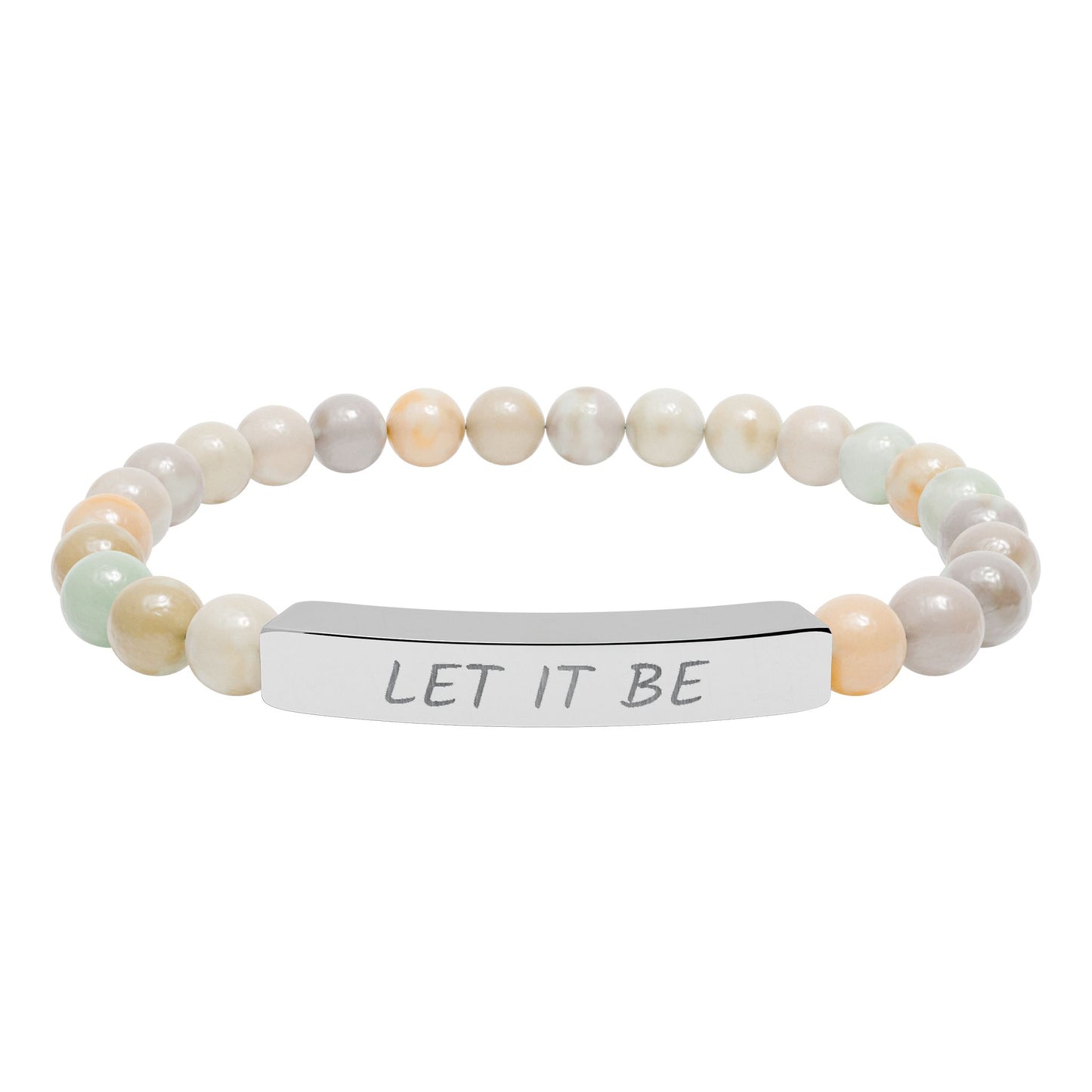 Engraved "Let It Be" Natural Stone Stretched Bar Bracelet