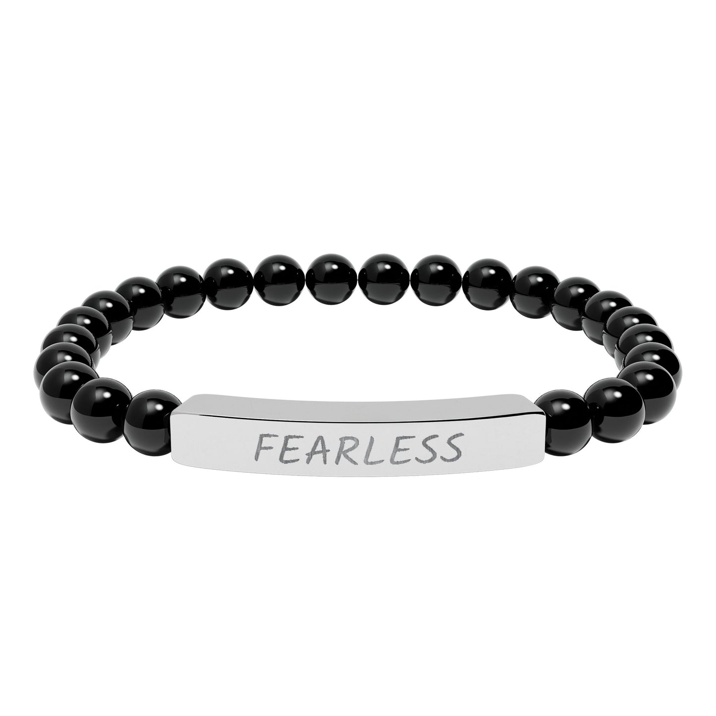Engraved "Fearless" Natural Stone Stretch Bar Bracelet