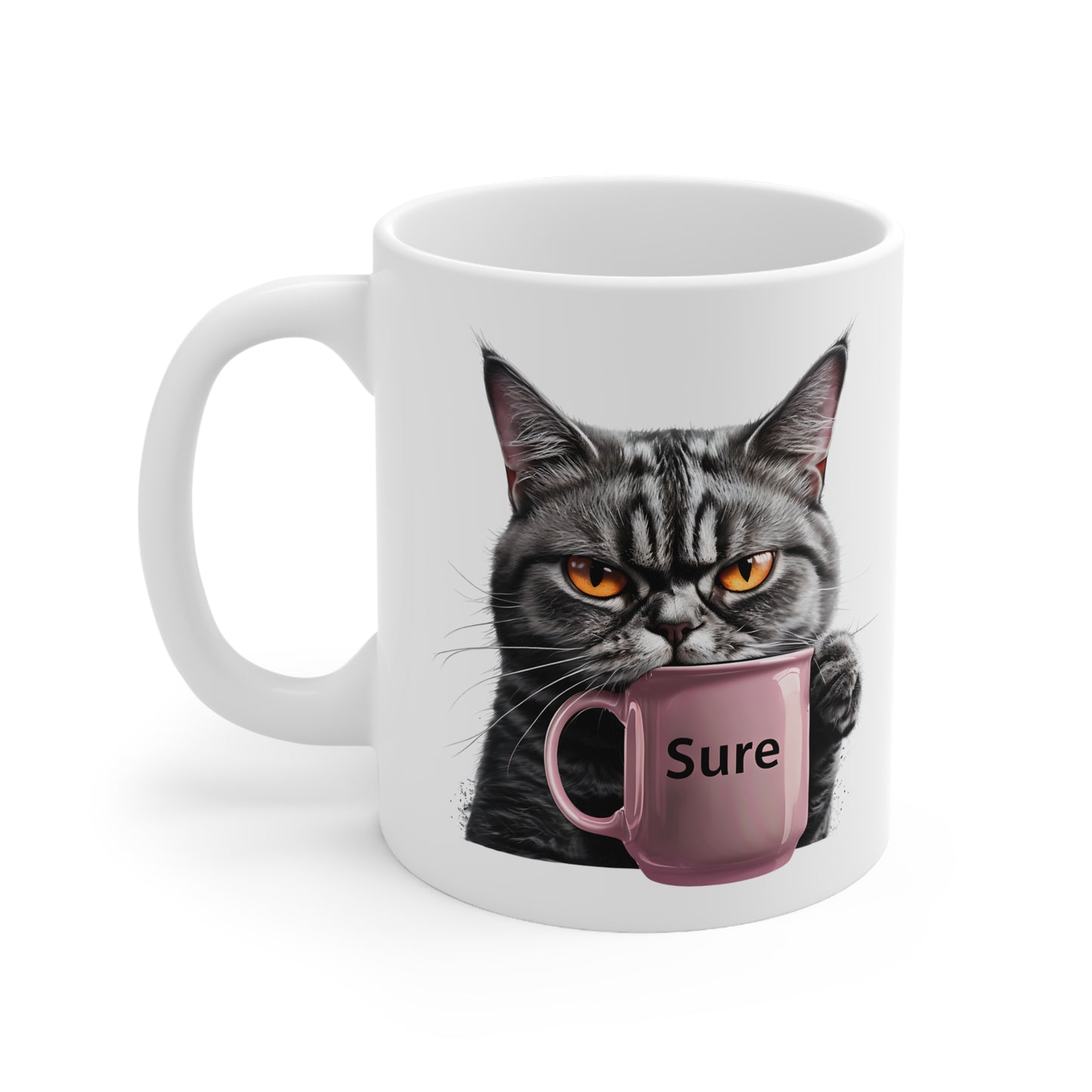 Jess 'Sure' Grey Cat Ceramic Mug, Coffee Cup