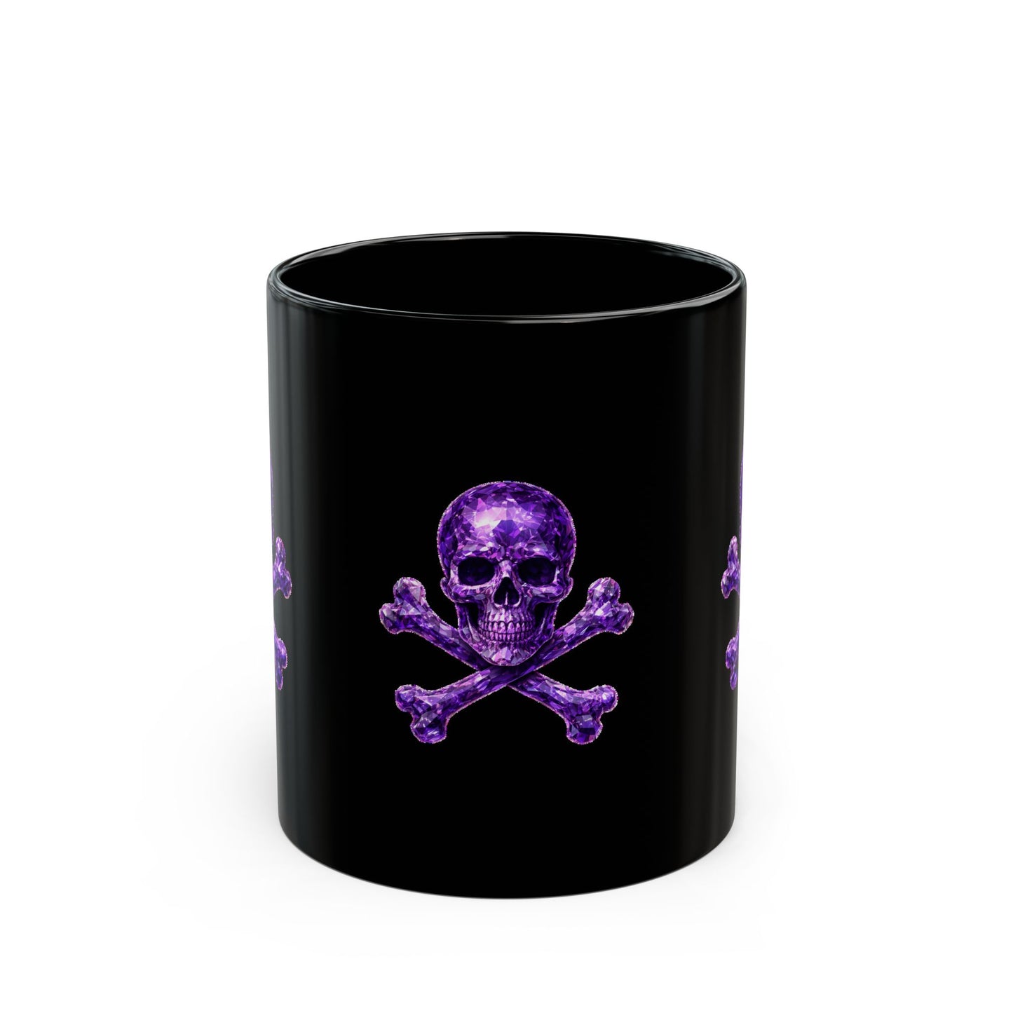 Amethyst Skull & Crossbones Black Ceramic Mug, Coffee Cup