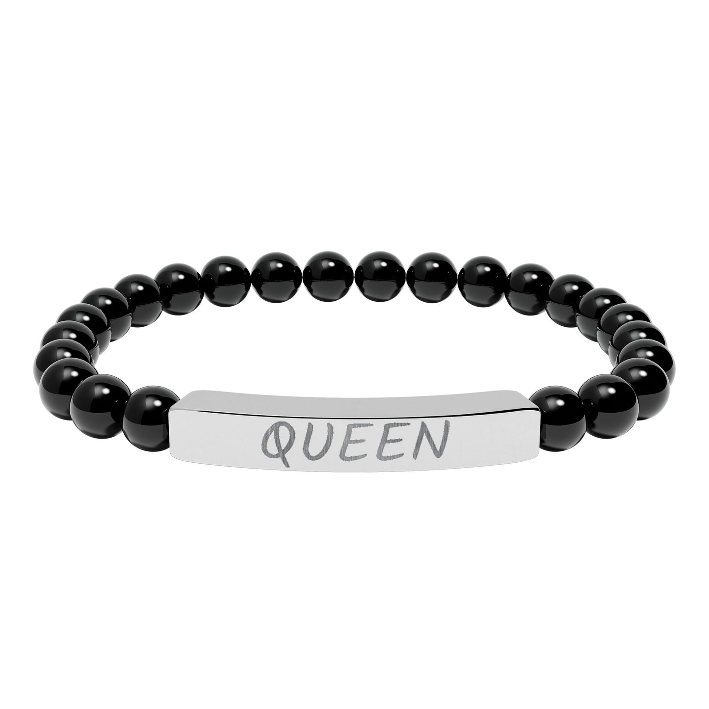 Engraved "Queen" Natural Stone Stretch Bar Bracelet