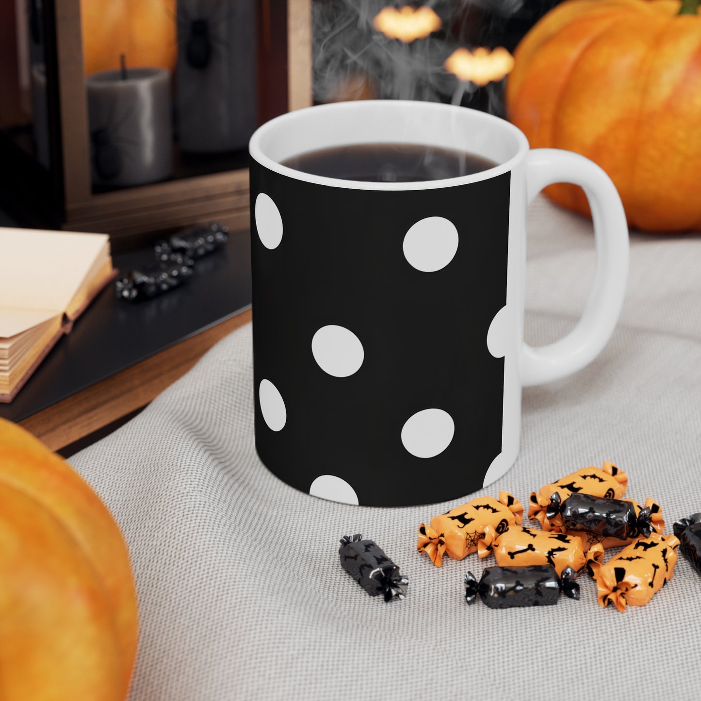 Bear's Black & White Polka Dot Ceramic Mug, Coffee Cup