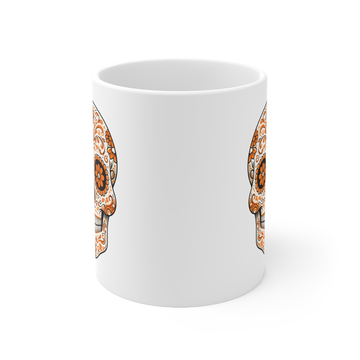 Orange Sugar Skull Ceramic Mug, Coffee Cup