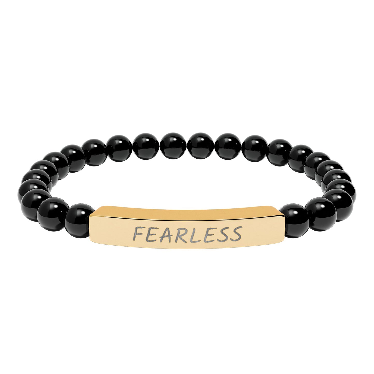 Engraved "Fearless" Natural Stone Stretch Bar Bracelet