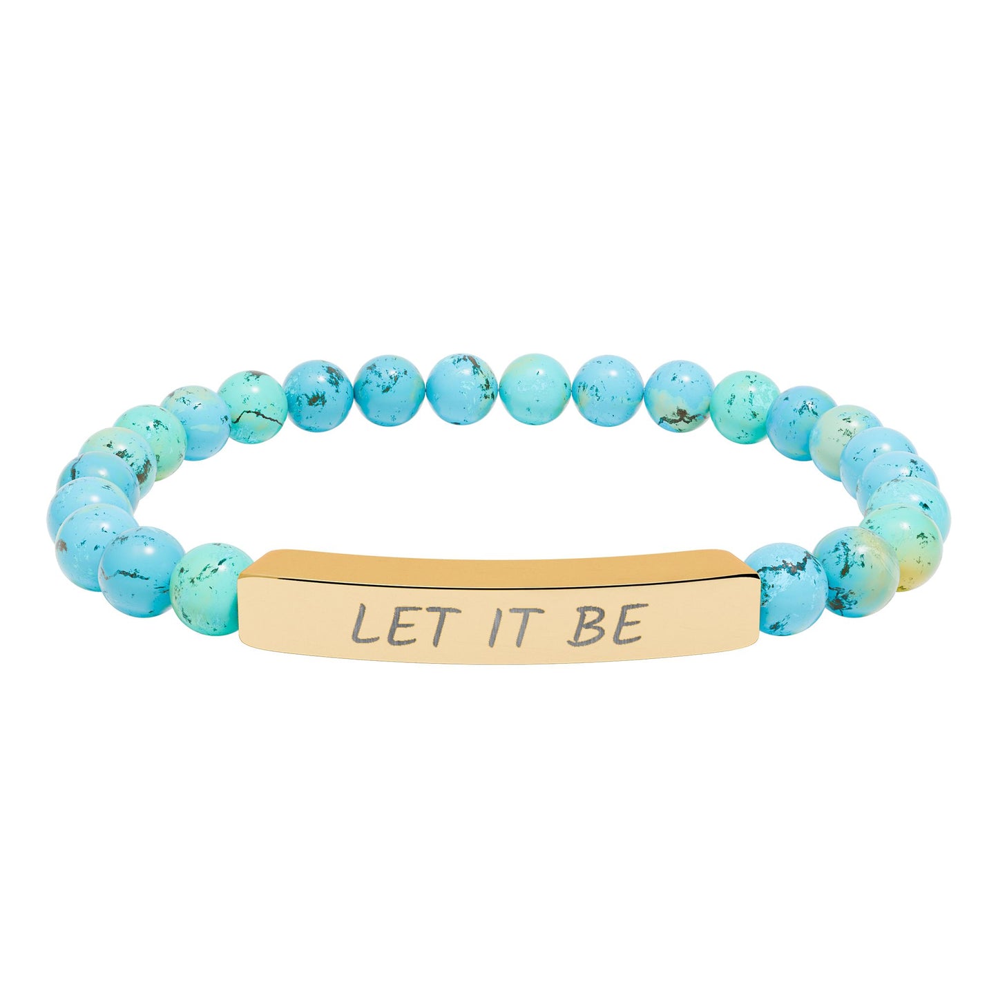 Engraved "Let It Be" Natural Stone Stretched Bar Bracelet
