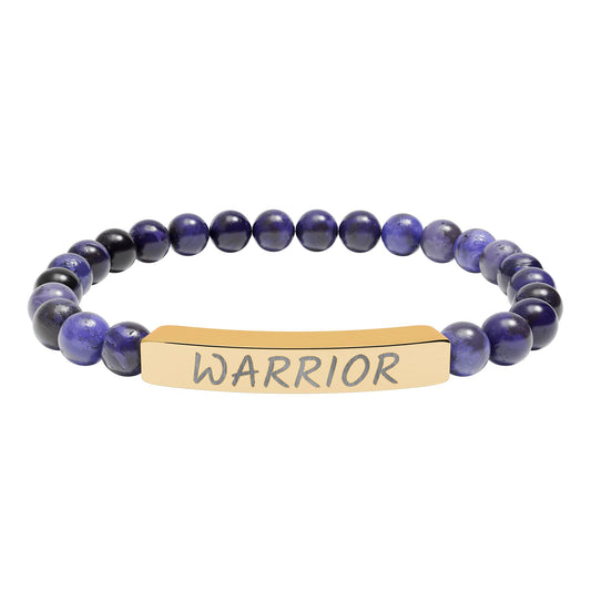 Engraved "Warrior" Natural Stone Stretch Bar Bracelet