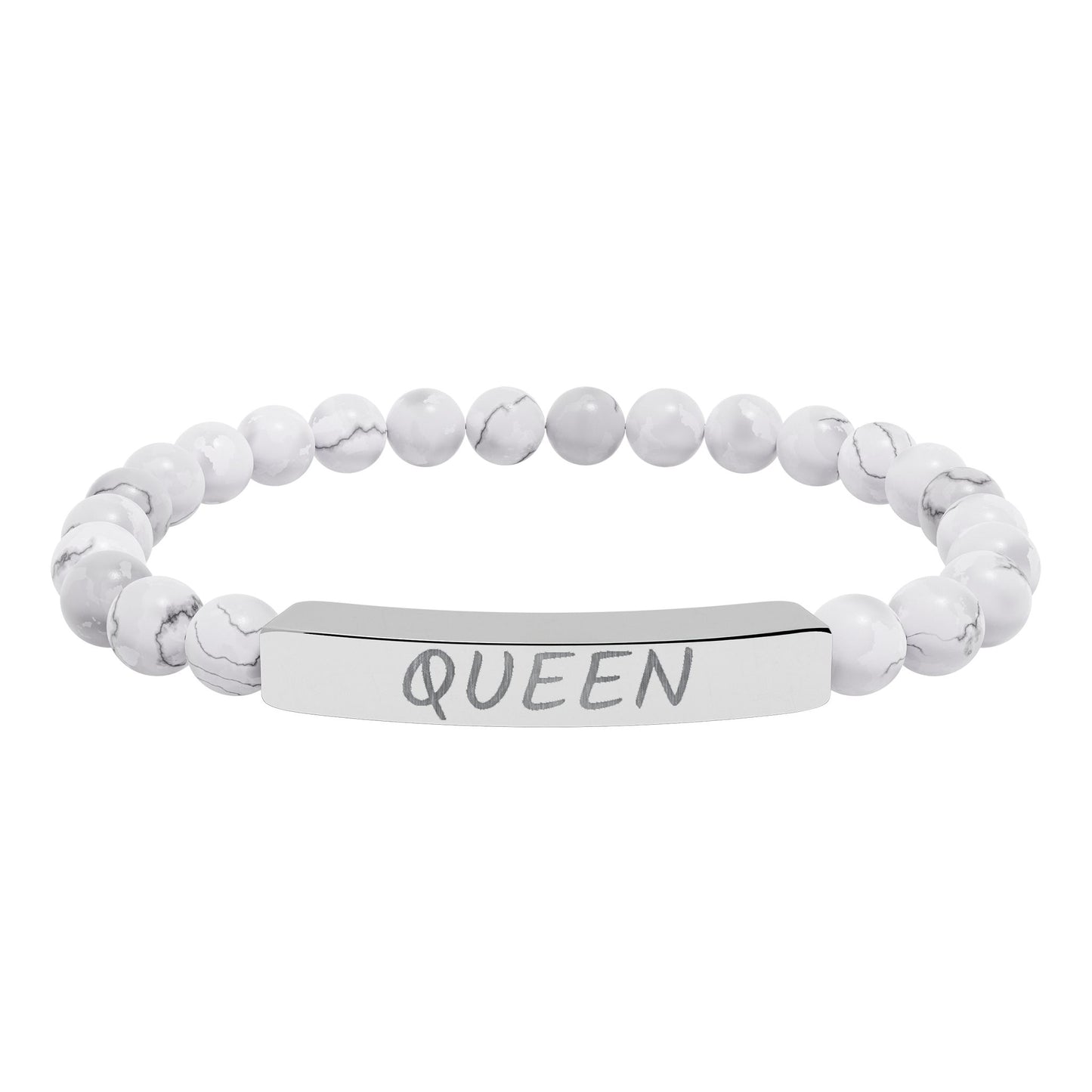 Engraved "Queen" Natural Stone Stretch Bar Bracelet