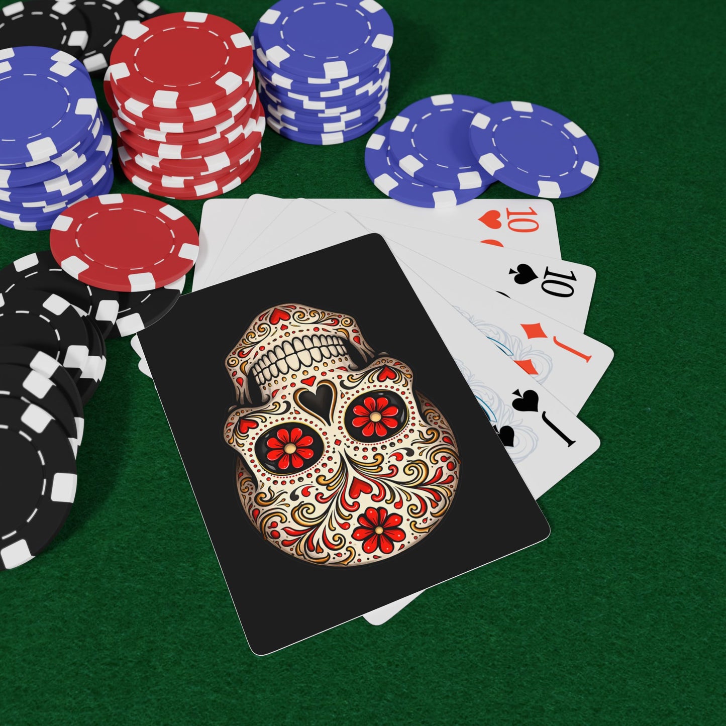 Red Sugar Skull Playing Cards