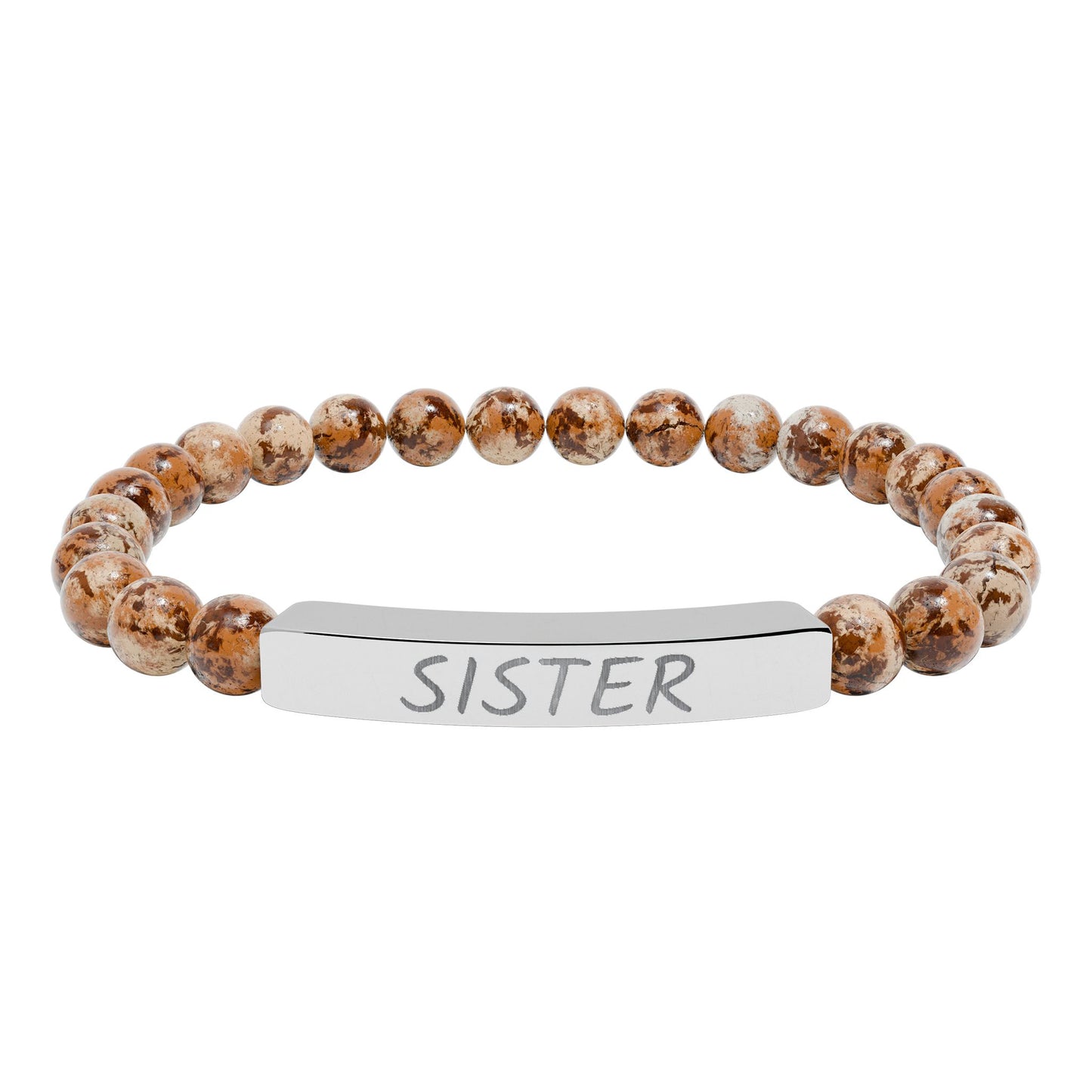 Engraved "Sister" Natural Stone Stretch Bar Bracelet