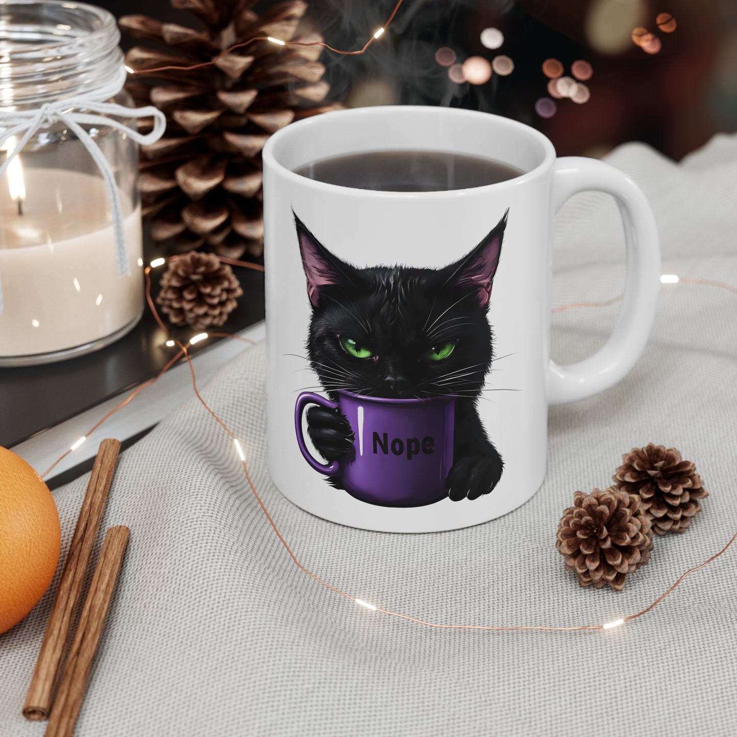 Jazz 'Nope' Black Cat Ceramic Mug, Coffee Cup