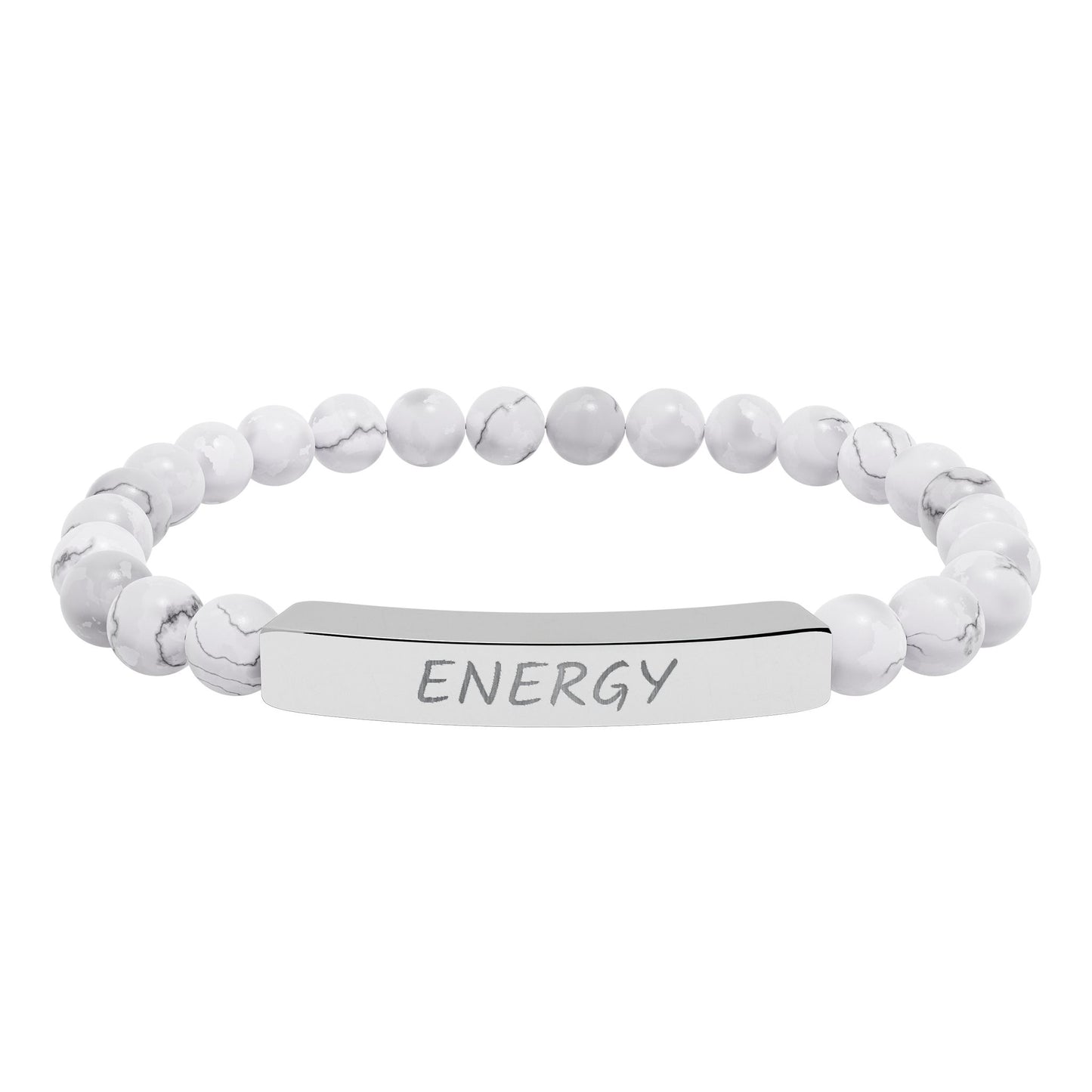 Engraved "Energy" Natural Stone Stretch Bar Bracelet