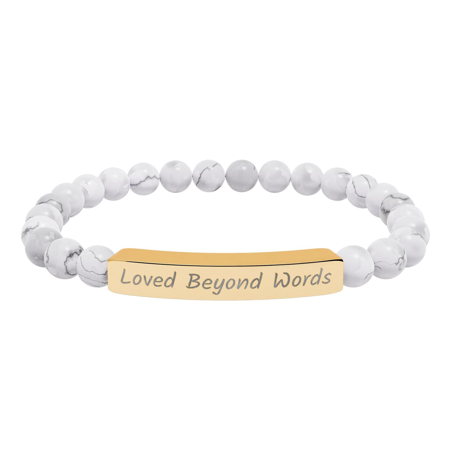 Engraved "Loved Beyond Words" Natural Stone Stretch Bar Bracelet