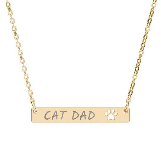 Engraved "Cat Dad" Paw Bar Necklace