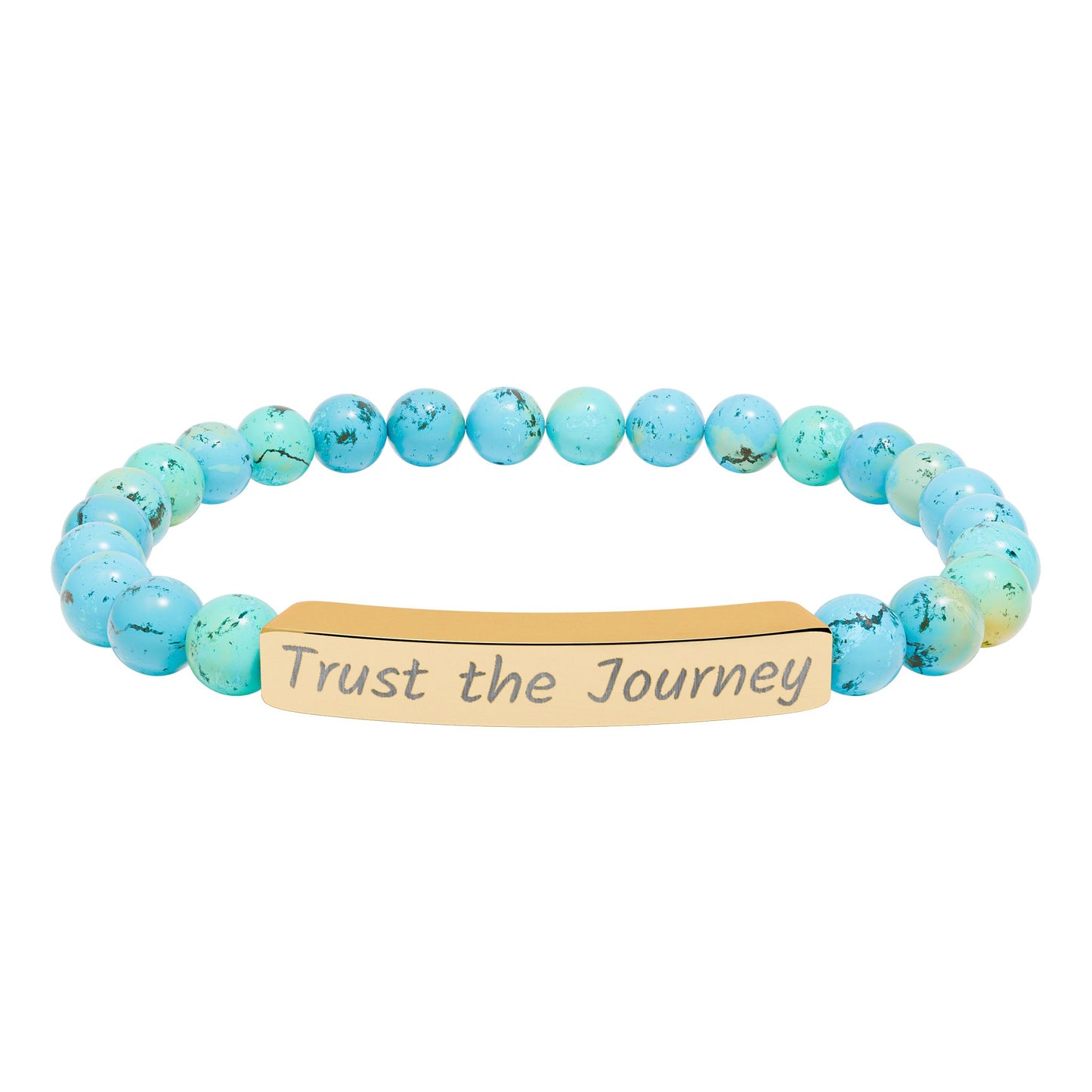 Engraved "Trust the Journey" Natural Stone Stretch Bar Bracelet